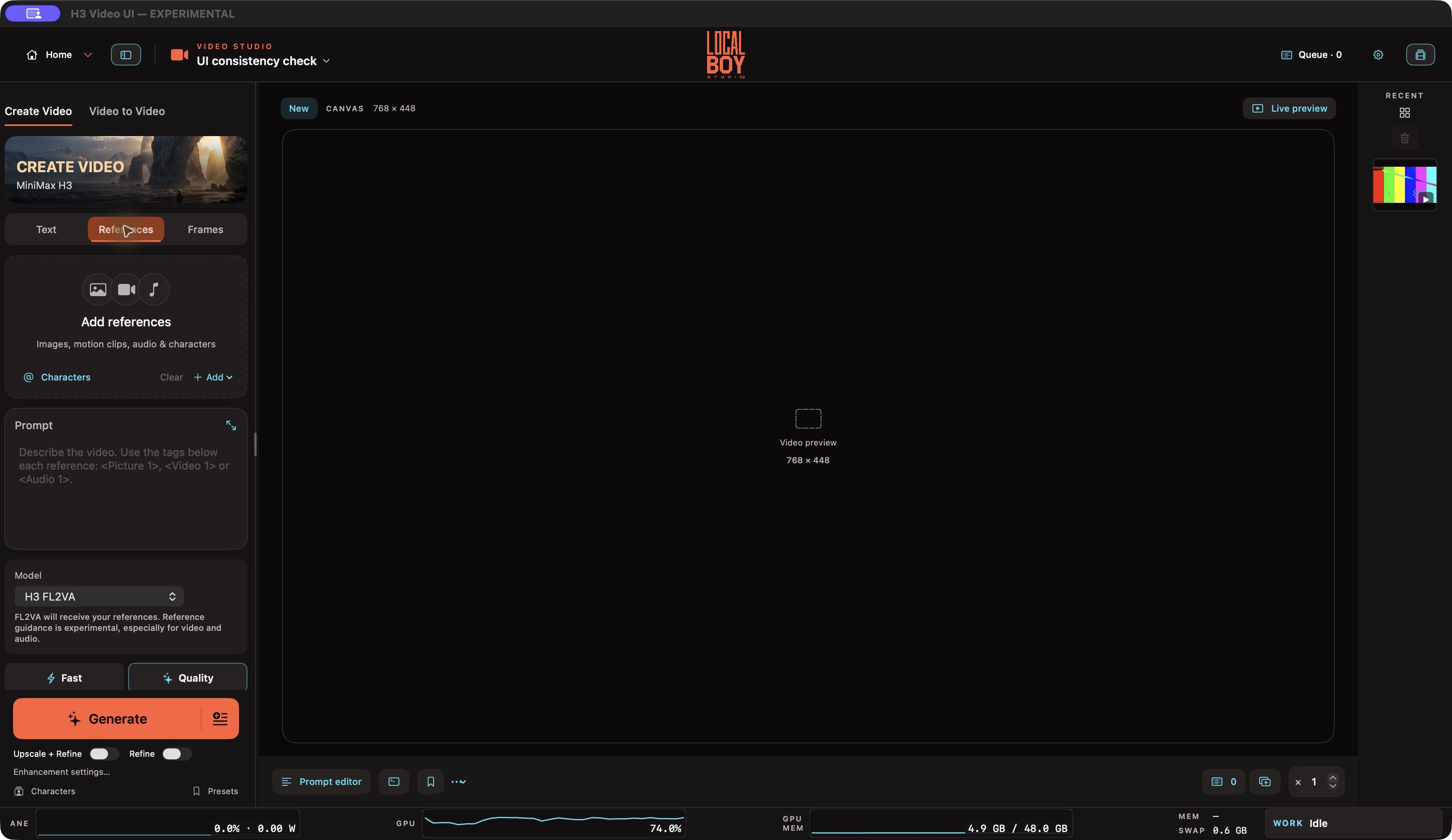 References interface with illustrative cinematic content